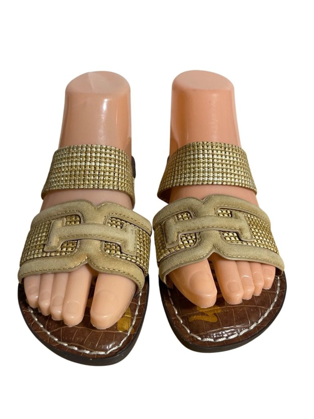 Sam Edelman Womens Gabi Gold Slide Sandals Size 5.5 Summer Beach Casual